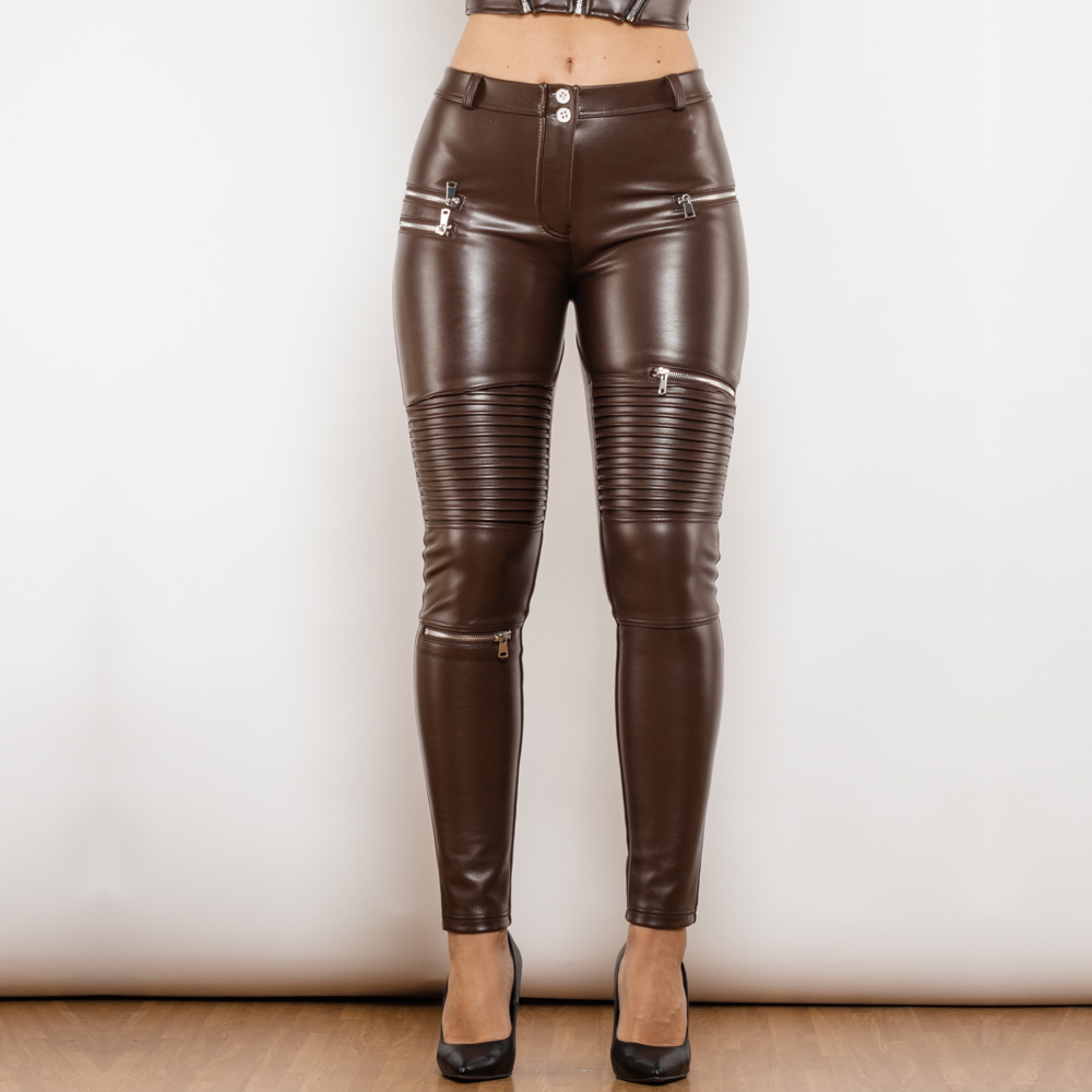 Bruine strakke leren broek