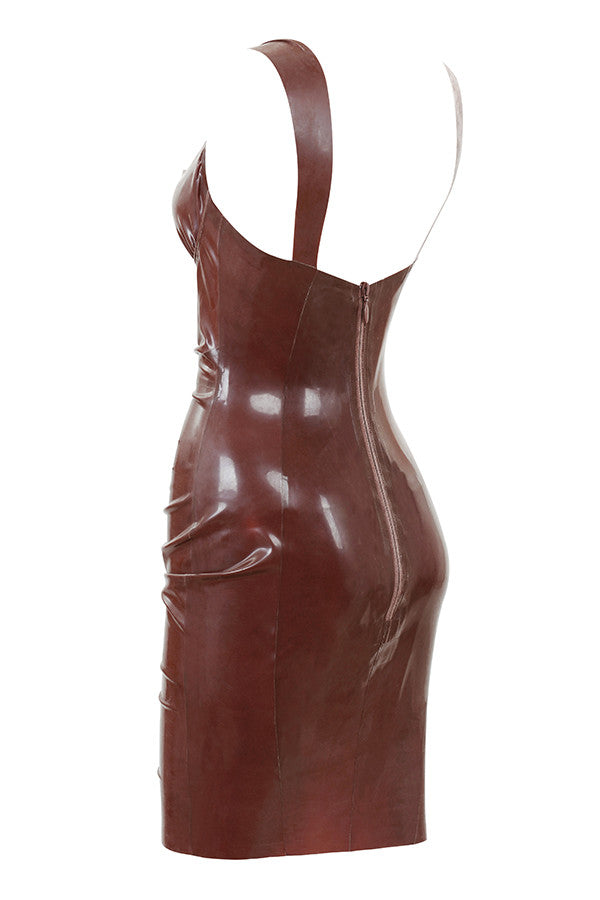 Donkerbruine leren latex bustierjurk