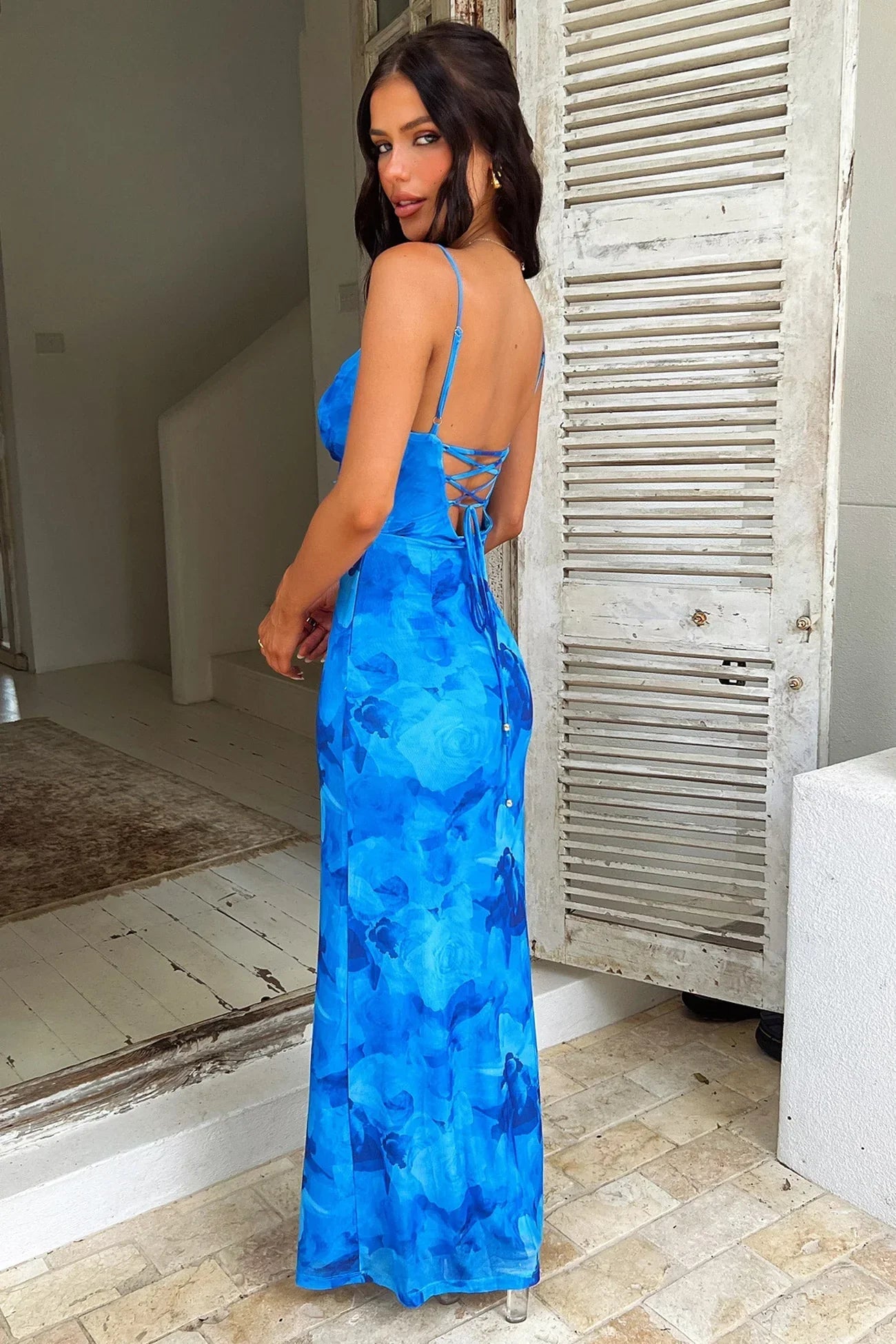 Blauwe Bloemen Maxi Jurk
