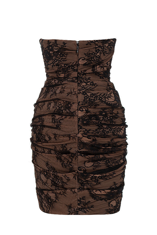Zwarte kanten strapless korsetjurk