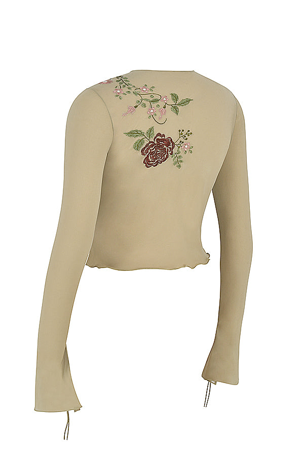 Artisjok top met bloemenstrik aan de voorkant en maxirok