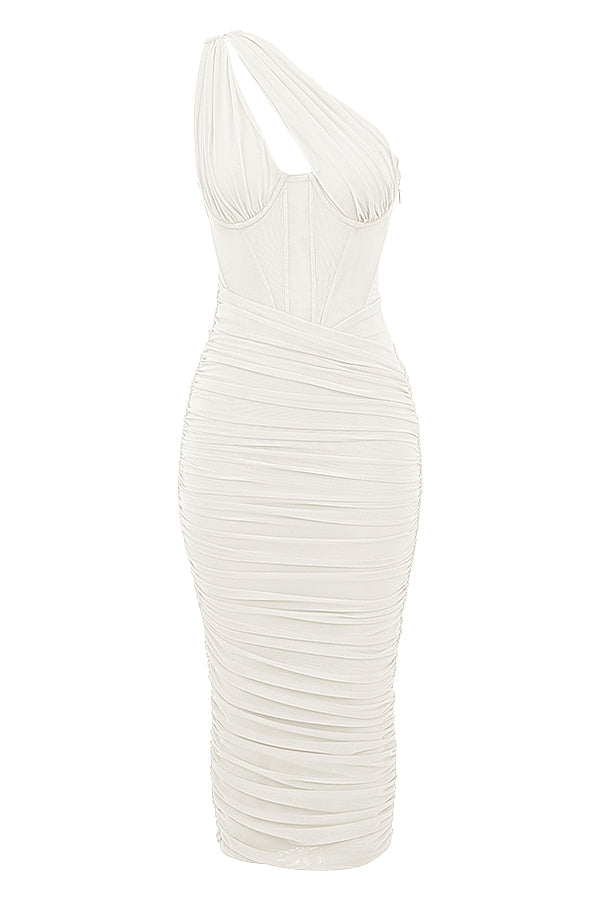 Asymmetrische midi jurk met uitsnijding