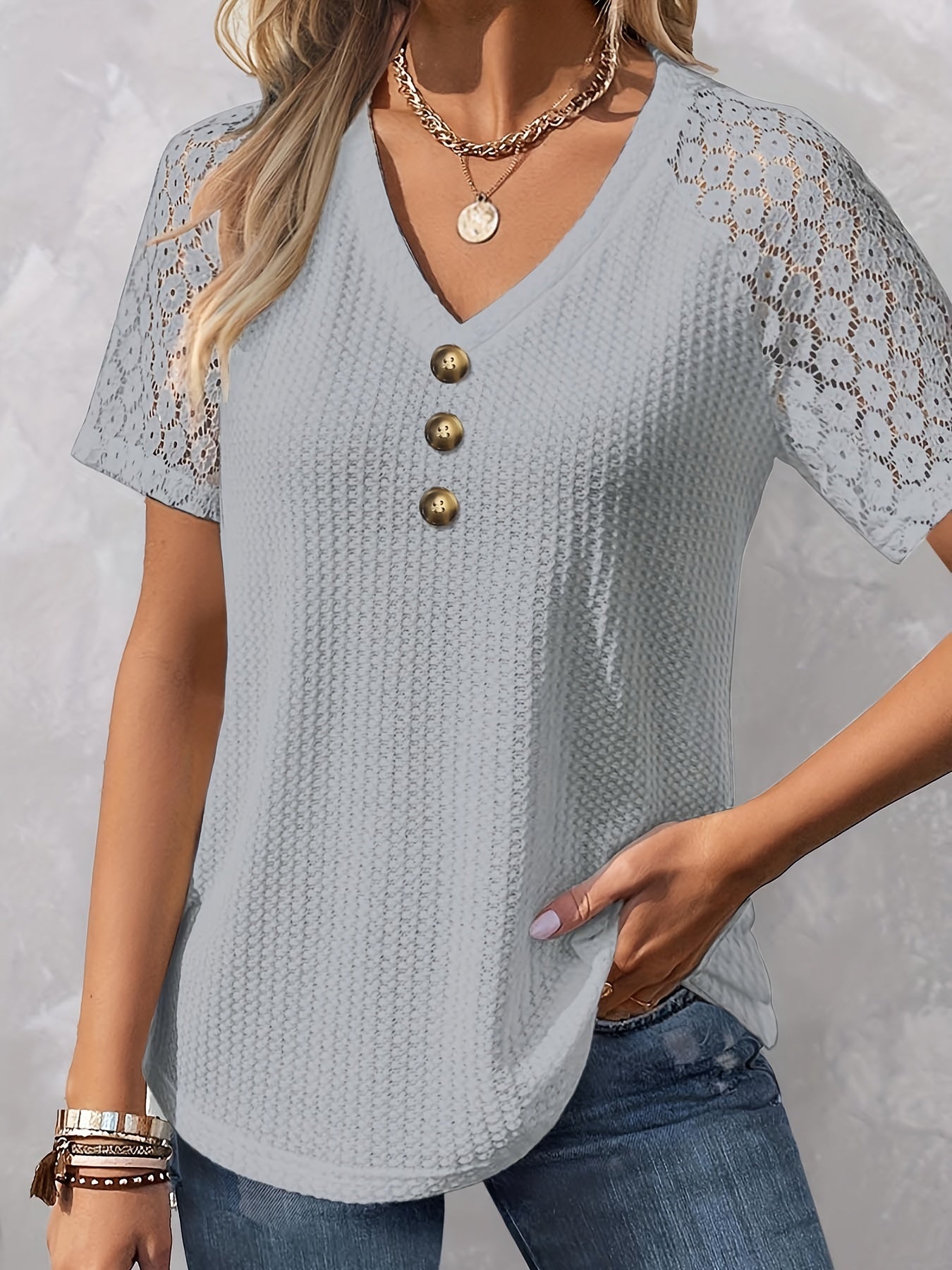 Gestructureerd T-shirt met korte mouwen voor dames