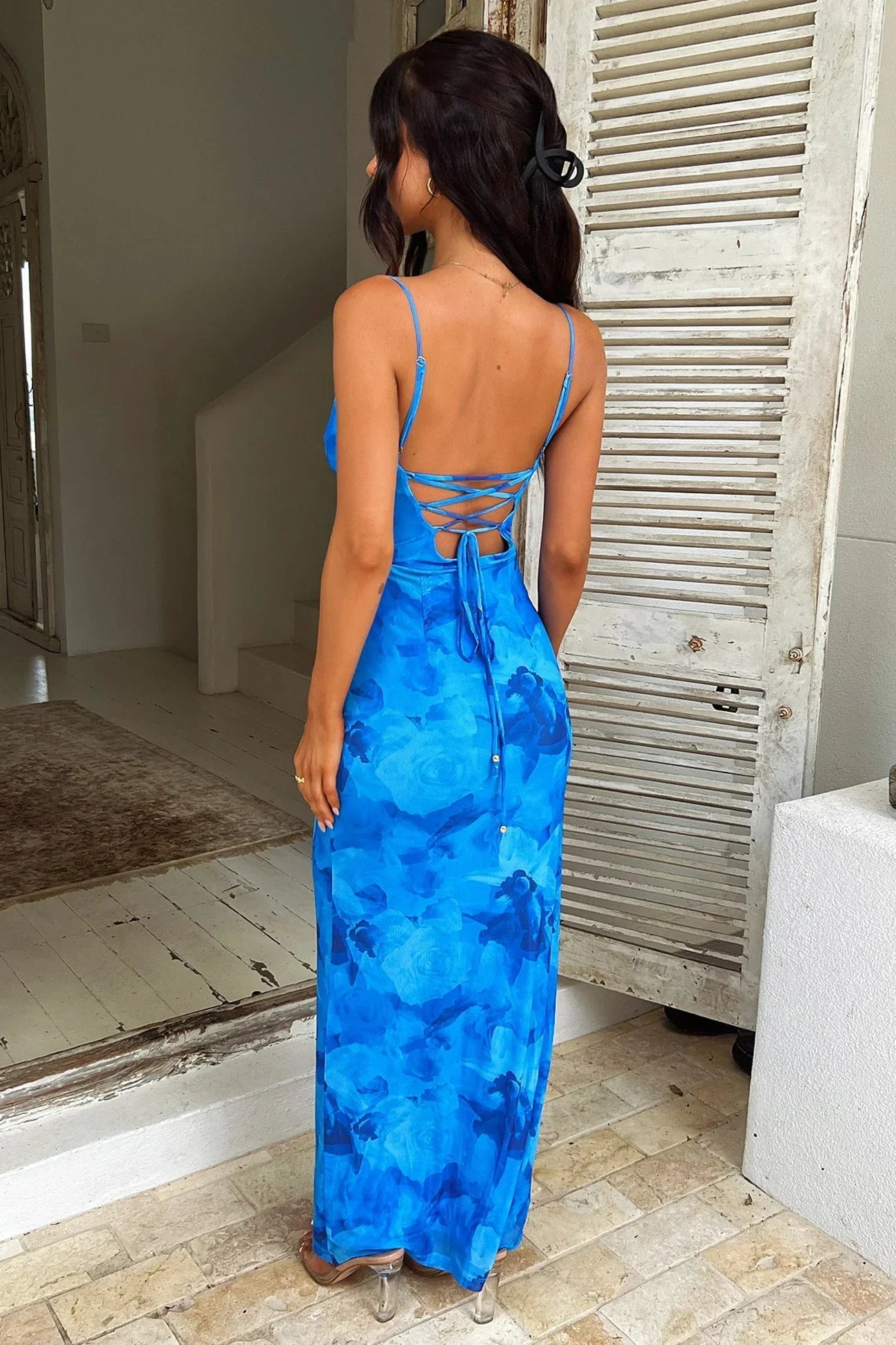 Blauwe Bloemen Maxi Jurk