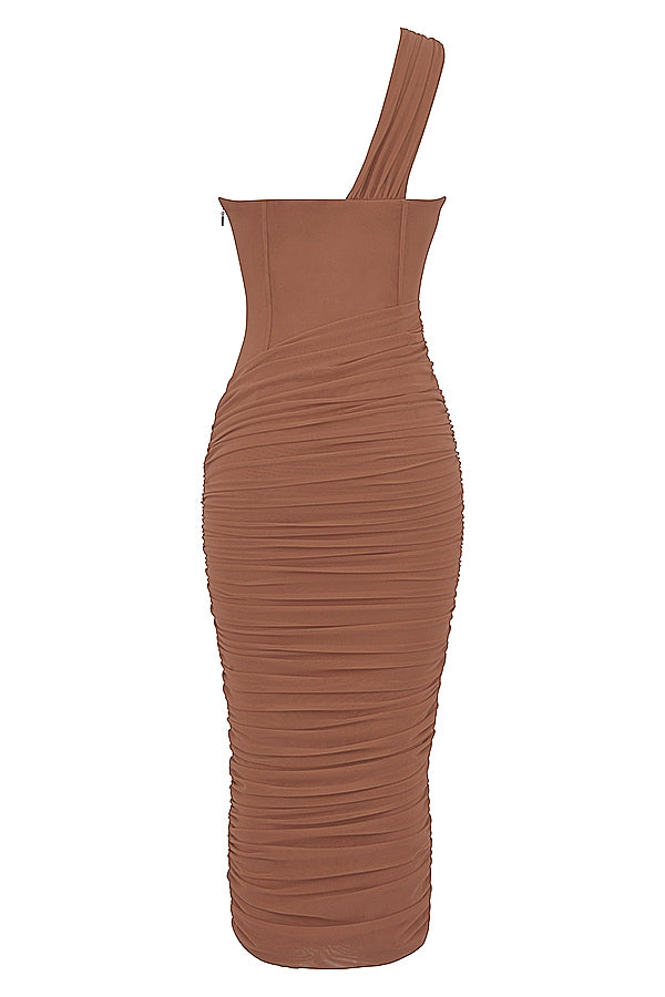 Asymmetrische midi jurk met uitsnijding