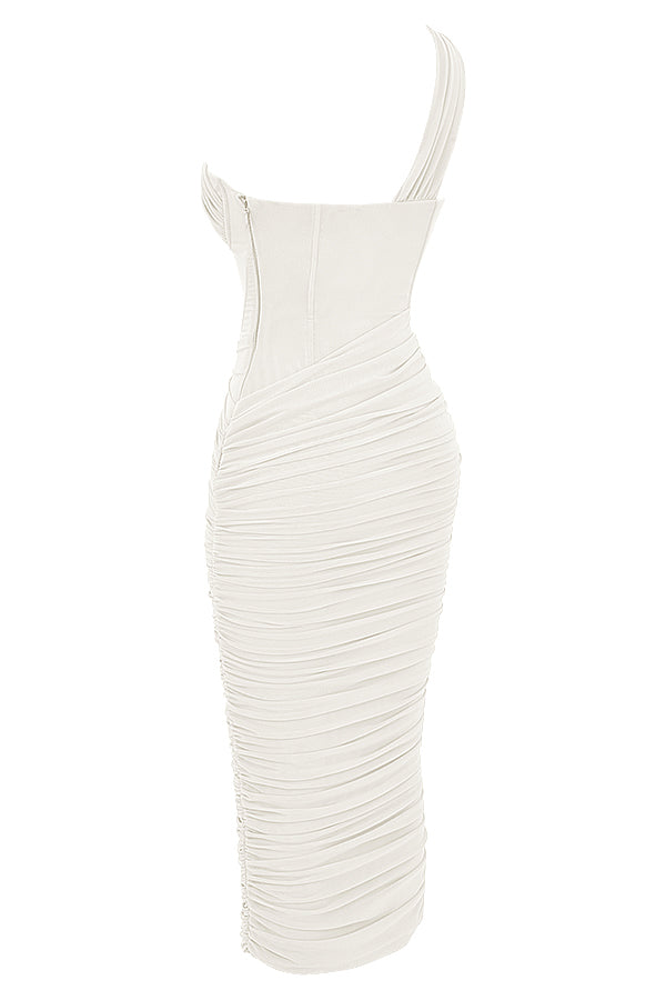 Asymmetrische midi jurk met uitsnijding