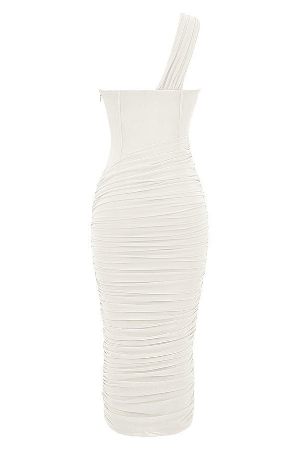 Asymmetrische midi jurk met uitsnijding