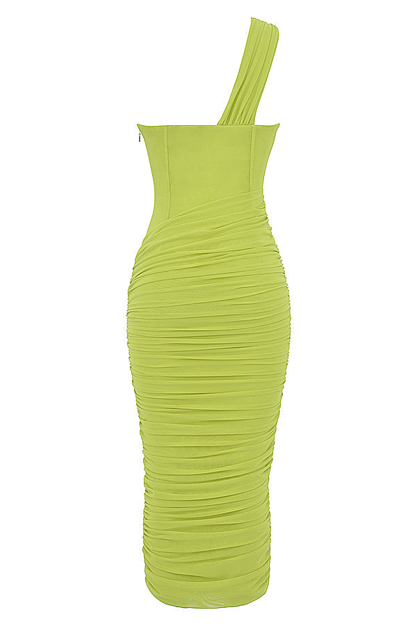 Asymmetrische midi jurk met uitsnijding