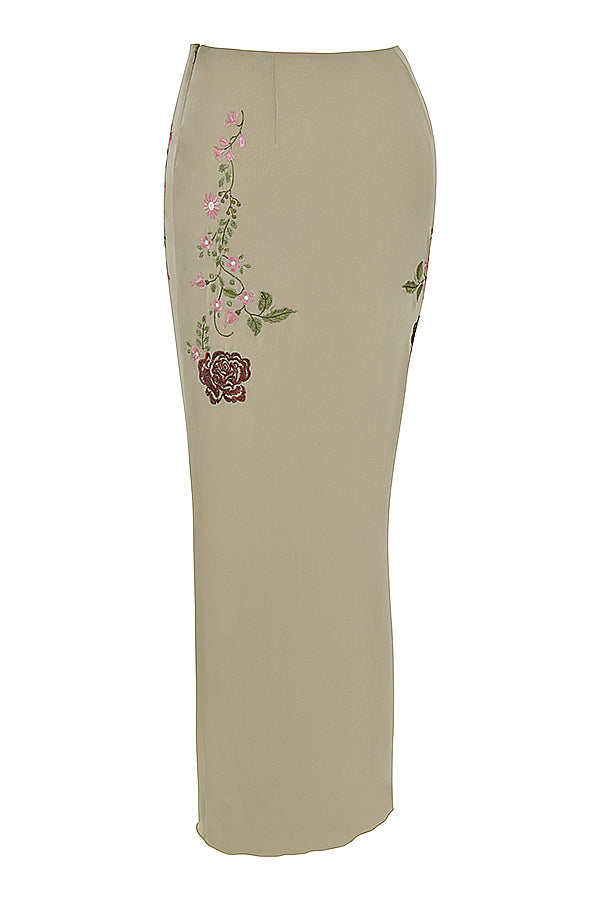 Artisjok top met bloemenstrik aan de voorkant en maxirok